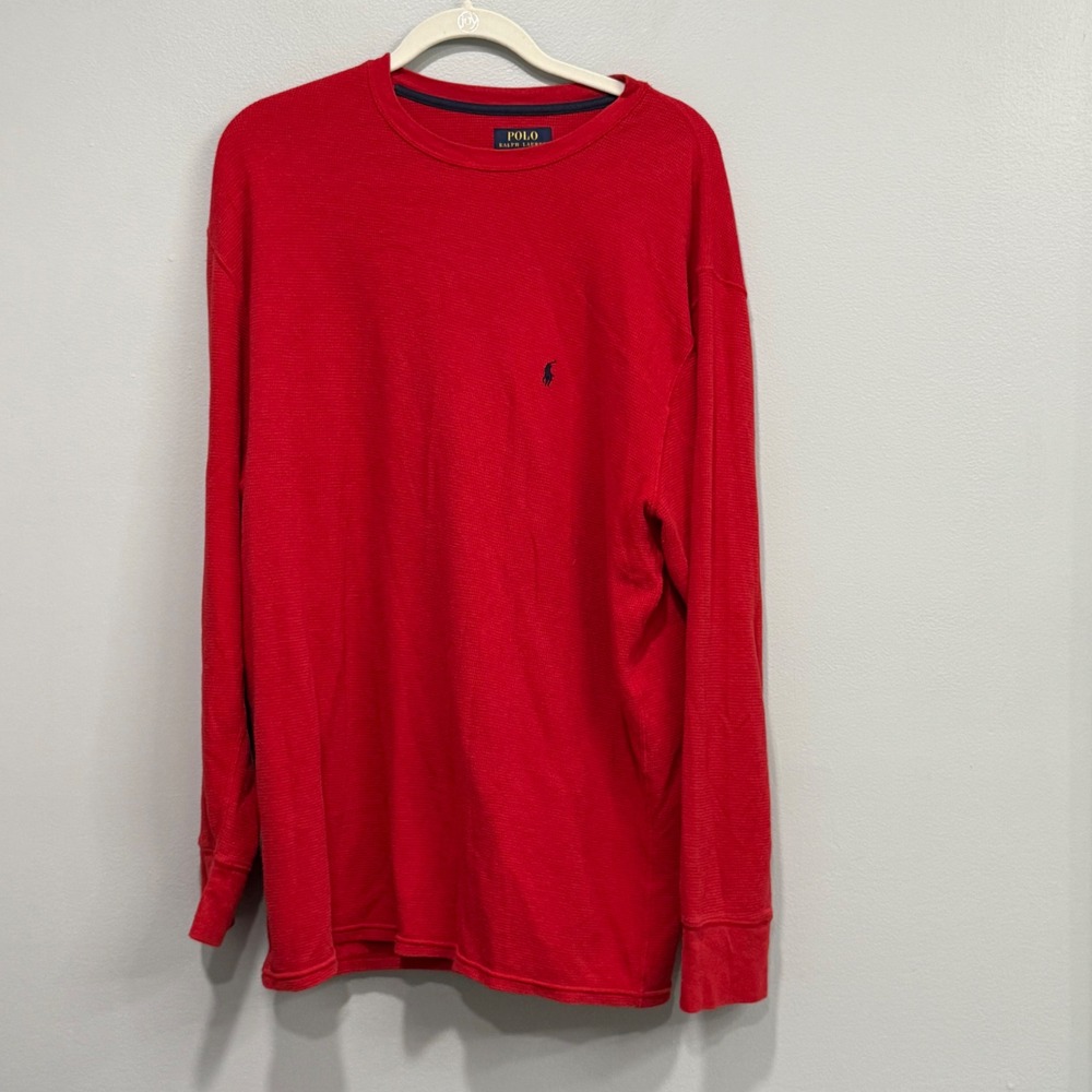 Polo Ralph Lauren Mens 2X Red Waffle Knit Thermal Long Sleeve Pony Logo Shirt